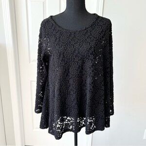 Local Semi Sheer Lace Flared Long Sleeve  Top